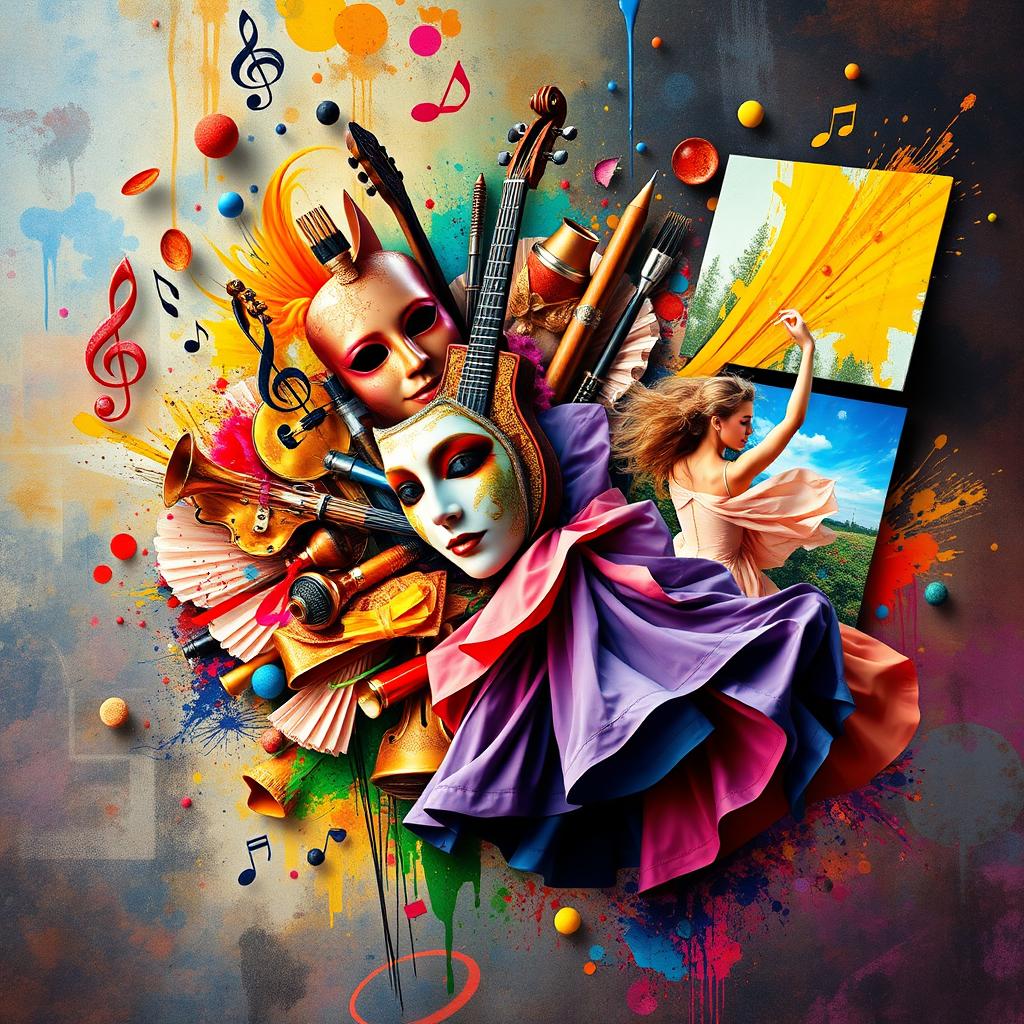 An artistic collage that beautifully represents the essence of creativity with vibrant colors and dynamic compositions