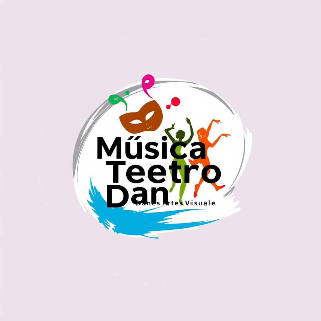 A vibrant and artistic logo design that creatively integrates the words 'Música', 'Teatro', 'Danza', and 'Artes Visuales'