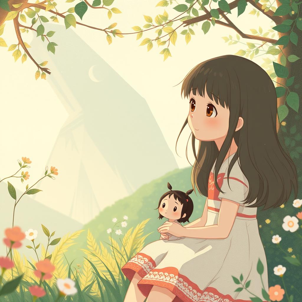Transform this photo into an illustration in the style of Studio Ghibli films, featuring soft colors and delicate textures