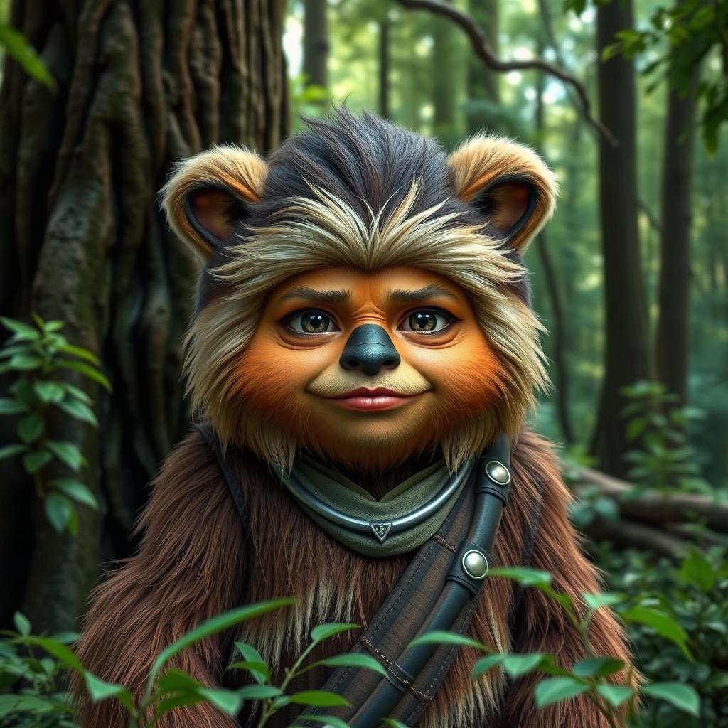 An Ewok character from Star Wars with a customized face that resembles the uploaded image