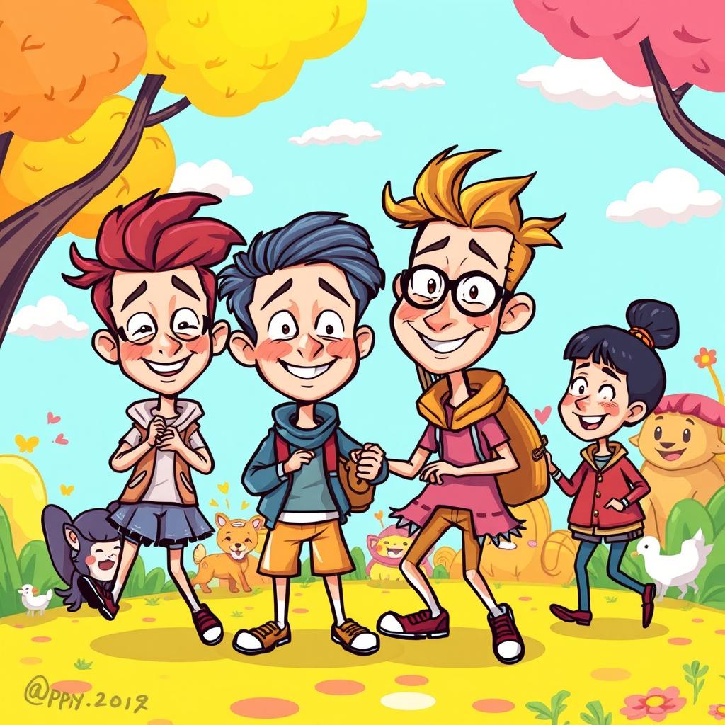 A vibrant cartoon illustration based on a reference picture, featuring exaggerated features and bright colors