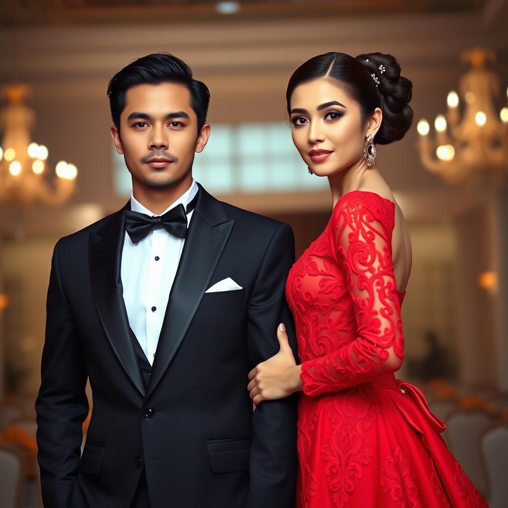 A 2x2 portrait of a sophisticated couple in formal attire