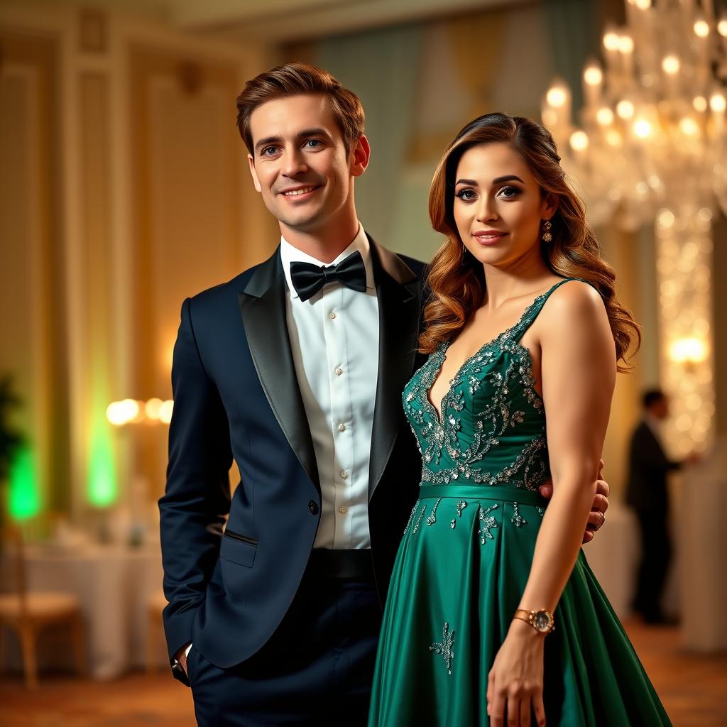 A 2x2 portrait of a sophisticated couple in formal attire