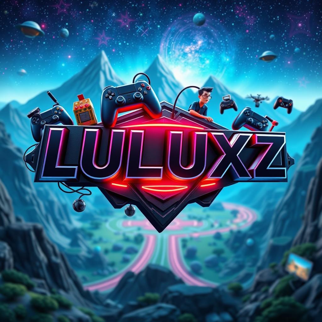 A striking 3D thumbnail for a gaming channel, featuring a captivating gaming-themed environment