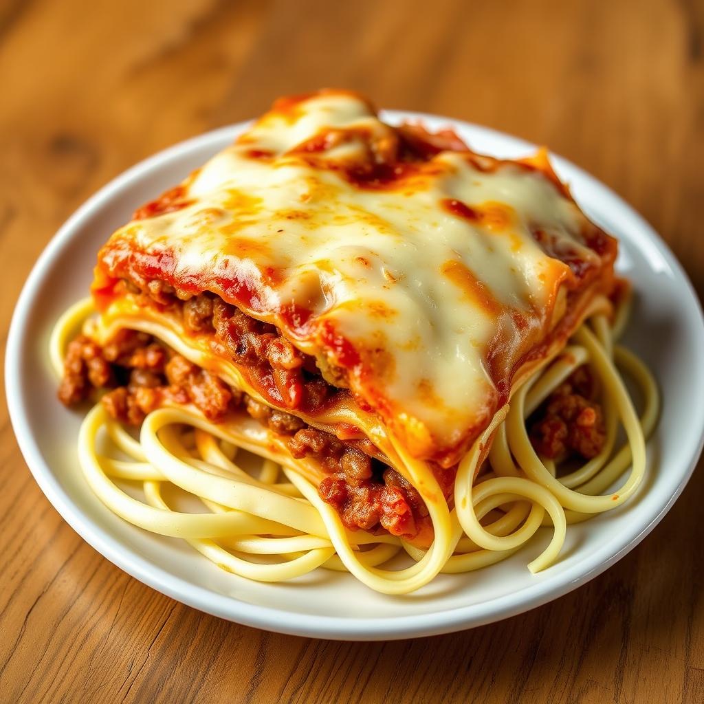 A beautifully arranged plate of lasagna made with wide, thin, long white zucchini noodles