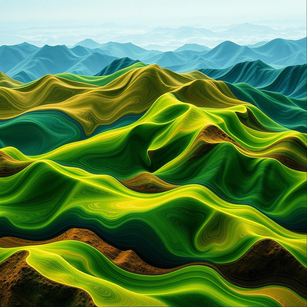 An abstract representation of a topographic landscape, featuring flowing curves and waves that mimic the natural contours of hills and valleys