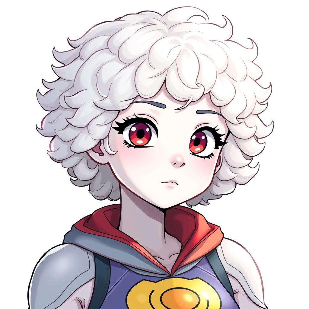 An original character inspired by My Hero Academia, featuring a female with short, curly white hair that has a fluffy style