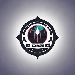 Generate an edgy, cyberpunk inspired logo for a company named DMND. The design should feature a globe with an arrow circling around it.