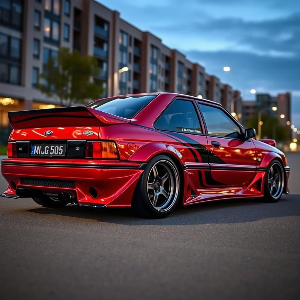 A modified 1994 Ford Escort GL featuring a custom body kit inspired by the dynamic design elements of the Mazda RX-7 VeilSide