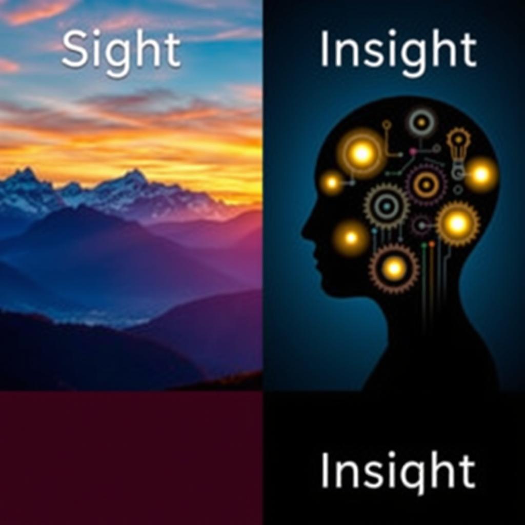 A split image illustrating the concepts of 'Sight' and 'Insight'