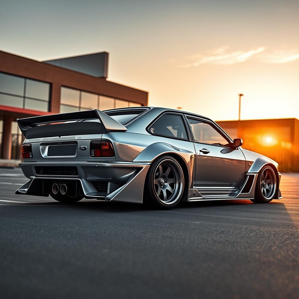 A customized Ford Escort GL featuring a body kit meticulously designed to mirror the aggressive aesthetics of the Mazda RX-7 VeilSide