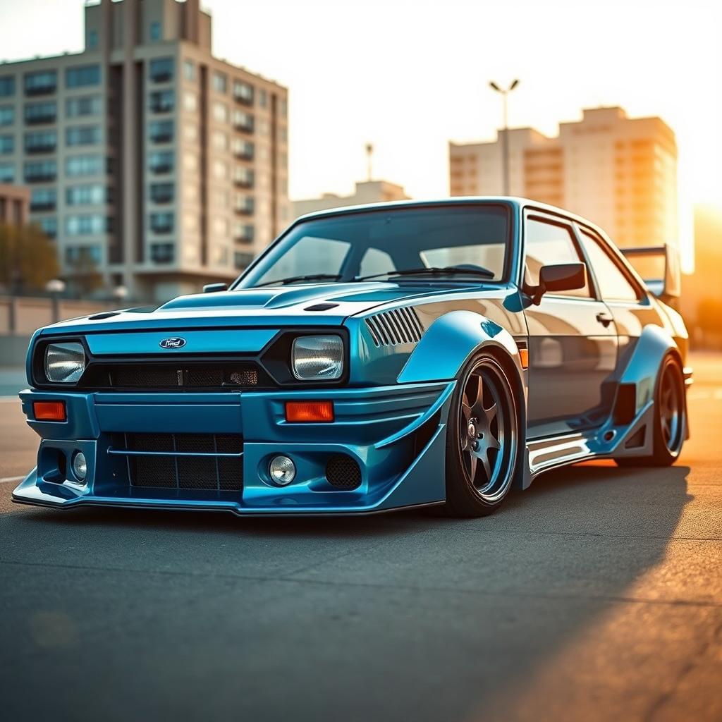 A highly customized Ford Escort GL featuring a body kit intricately designed to emulate the Mazda RX-7 VeilSide's iconic styling