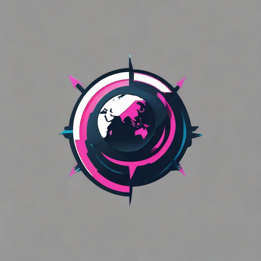 Create a cyberpunk inspired, edgy logo for the company DMND, incorporating a globe-like design with an arrow circling around it.