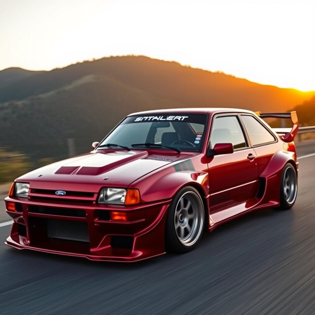 A modified Ford Escort GL featuring a body kit inspired by the Mazda RX-7 Fortune widebody kit