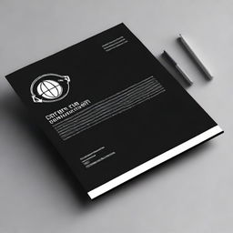 Create a letterhead for DMND company, featuring a black background and striking white font, topped by the globe and arrow logo.