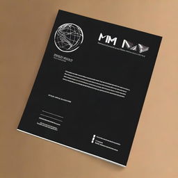 Create a letterhead for DMND company, featuring a black background and striking white font, topped by the globe and arrow logo.