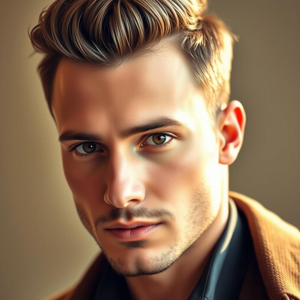 A handsome man with a captivating and beautiful gaze, showcasing expressive eyes that convey confidence and warmth