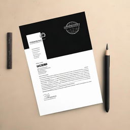 Create a letterhead for DMND company, featuring a black background and striking white font, topped by the globe and arrow logo.