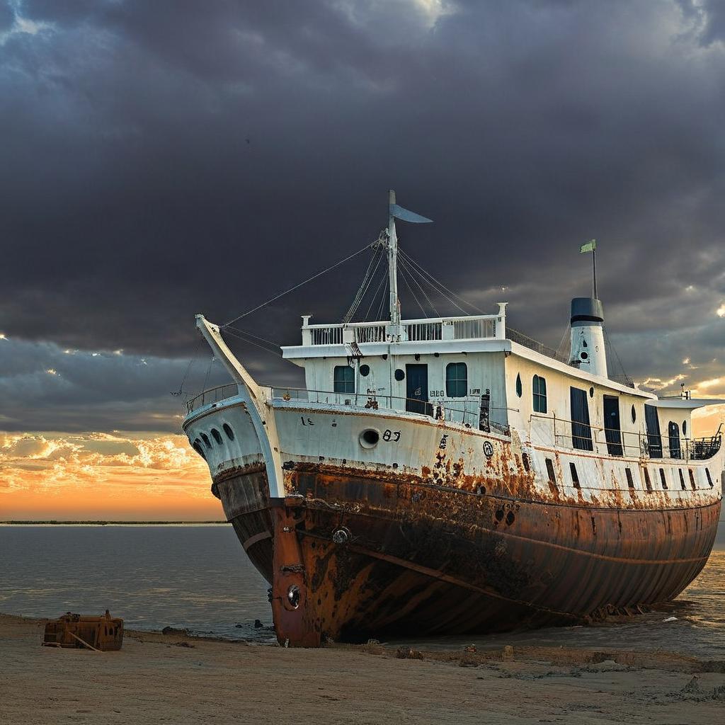 I want this picture in different form. I.e it should be with full of water the ship is new and it's swimming. The sky is clear