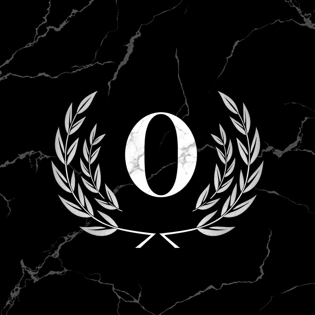 A logo design featuring a black marble background with a striking contrast