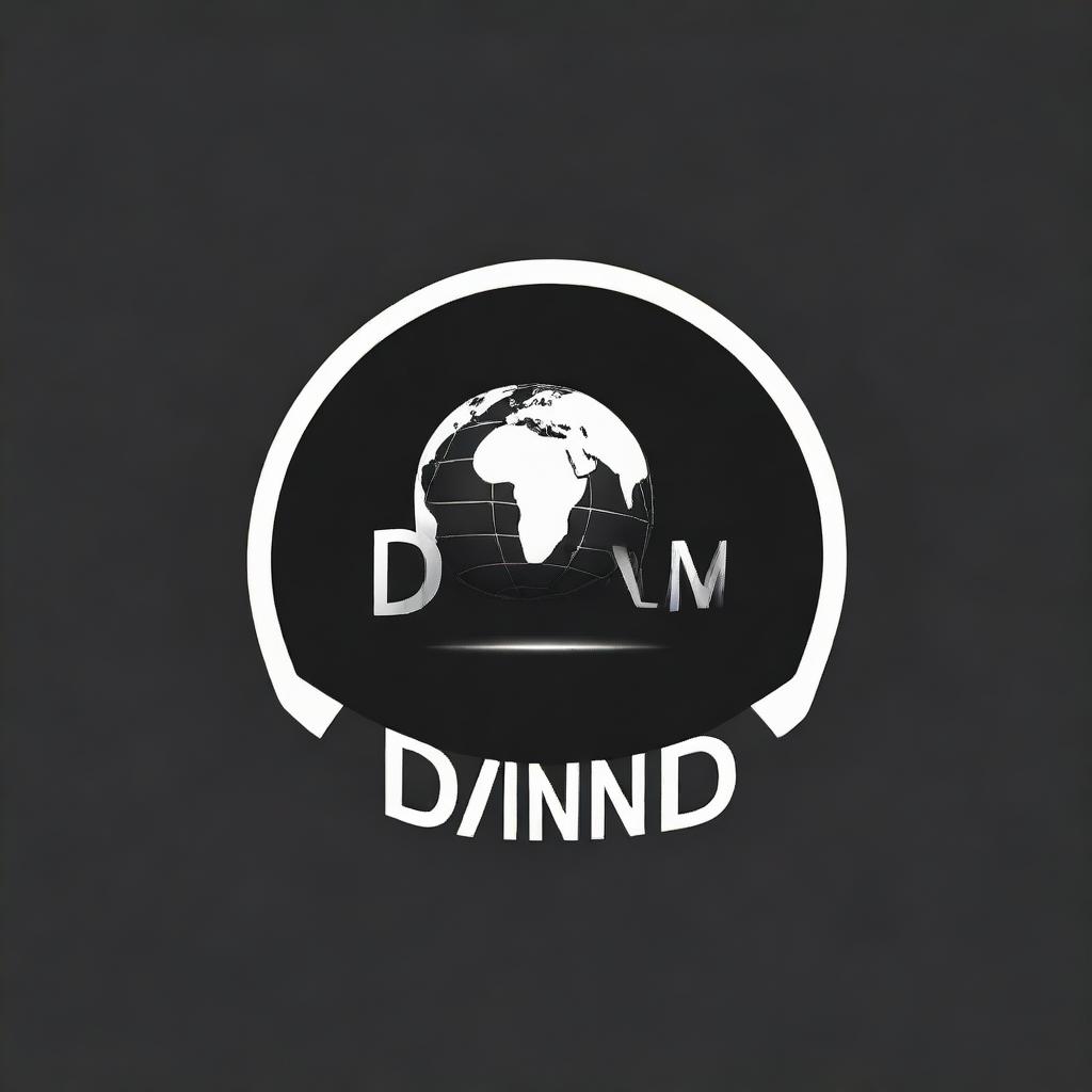 Create a standout logo for the company named DMND, featuring stark white font on a black background, complemented by a globe design.