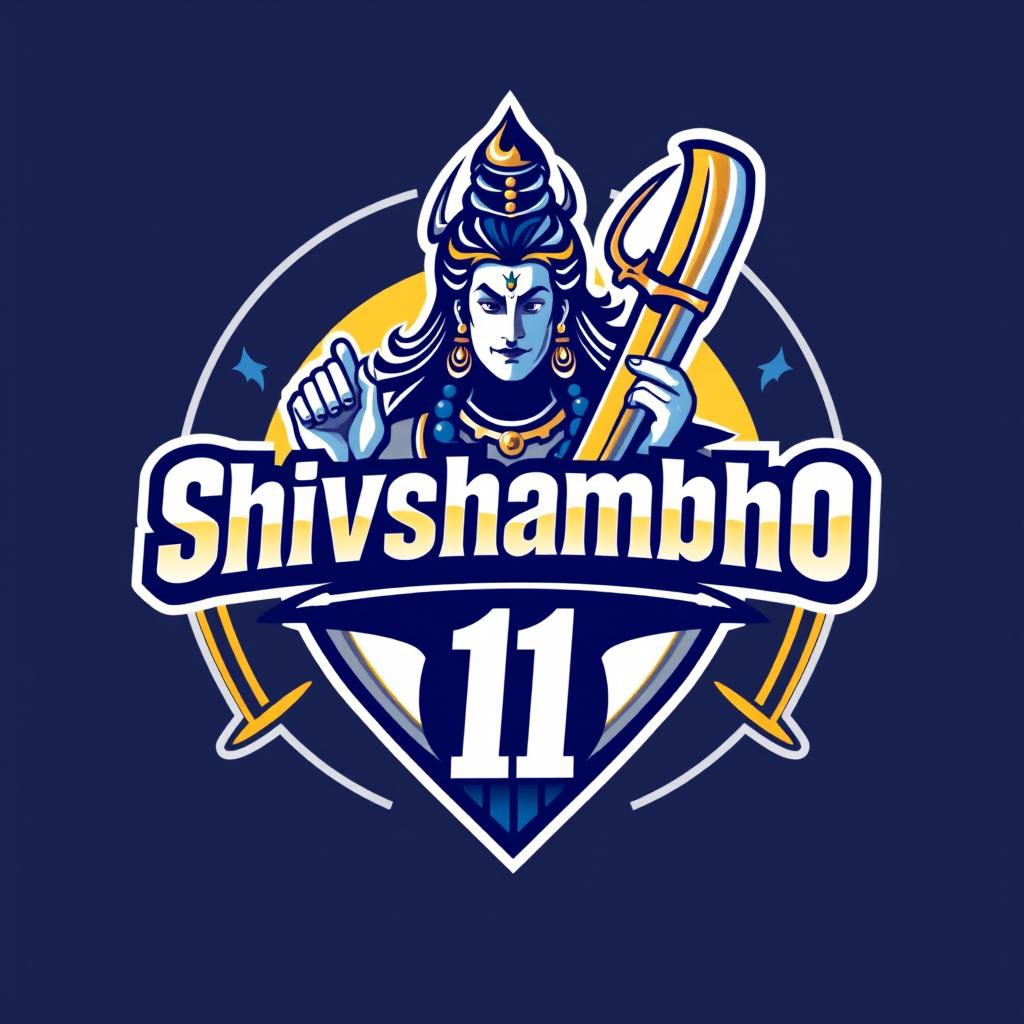 A modern and striking cricket team logo for 'Shivshambho 11', incorporating elements inspired by Lord Shiva