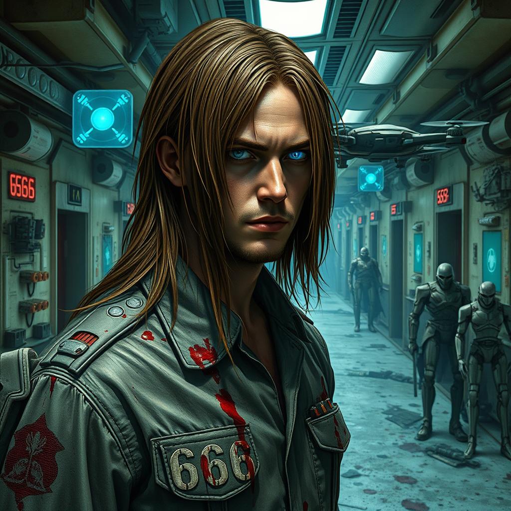 A realistic image of a futuristic destroyed sanatorium corridor