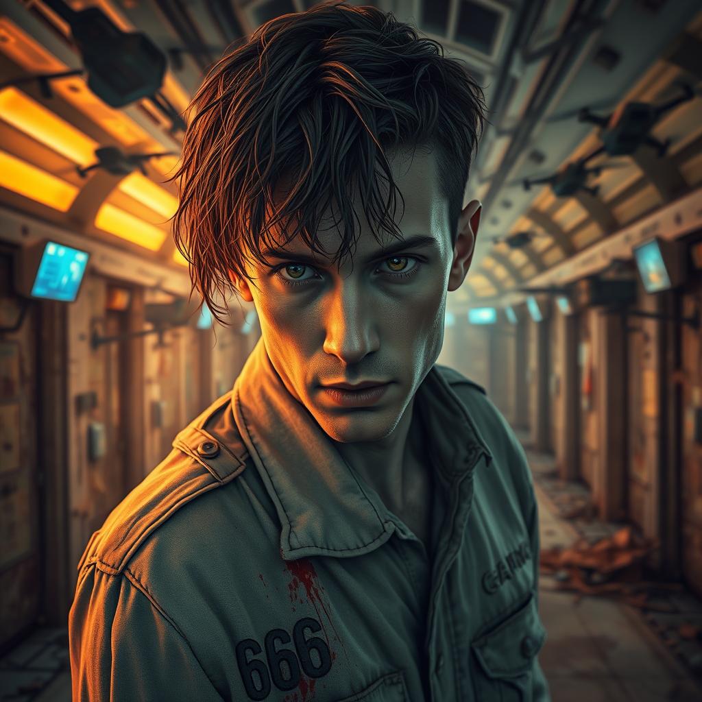 A realistic image of a futuristic destroyed sanatorium corridor