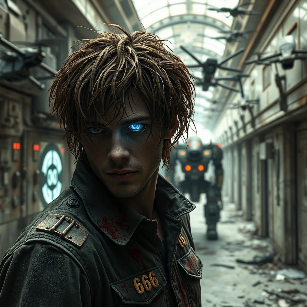 A realistic image of a futuristic destroyed sanatorium corridor