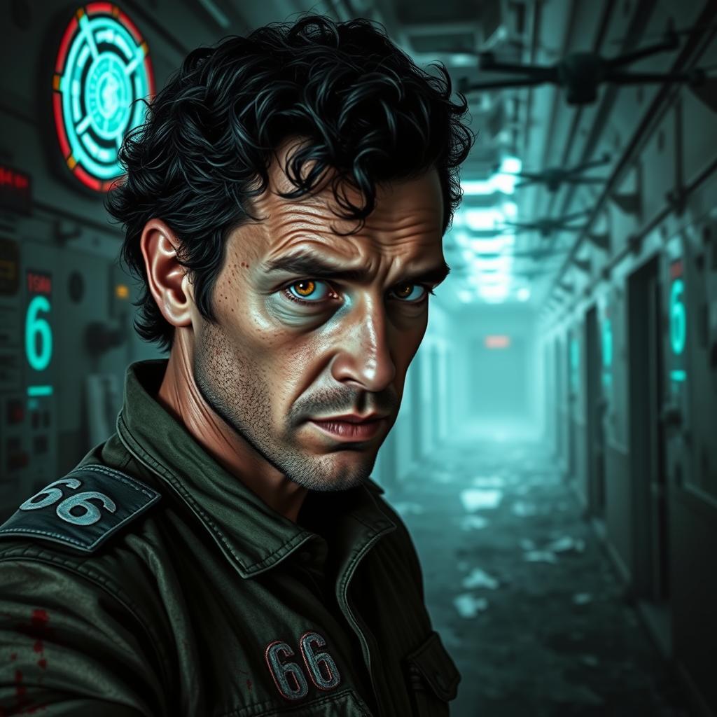A realistic image of a futuristic destroyed sanatorium corridor