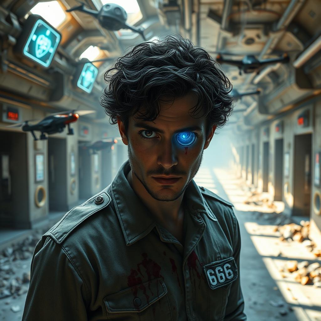 A realistic image of a futuristic destroyed sanatorium corridor