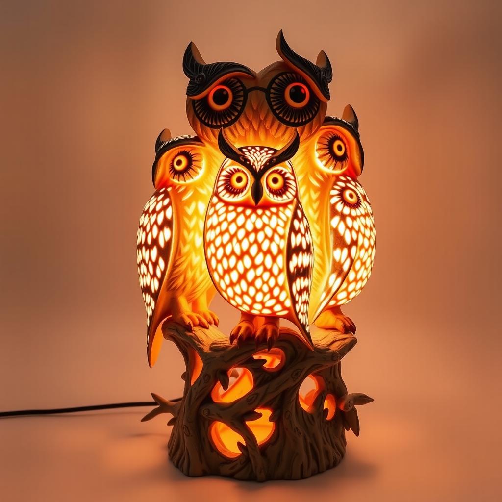 An enchanting sculpture inspired by the graceful beauty of owls, designed to function as a lamp