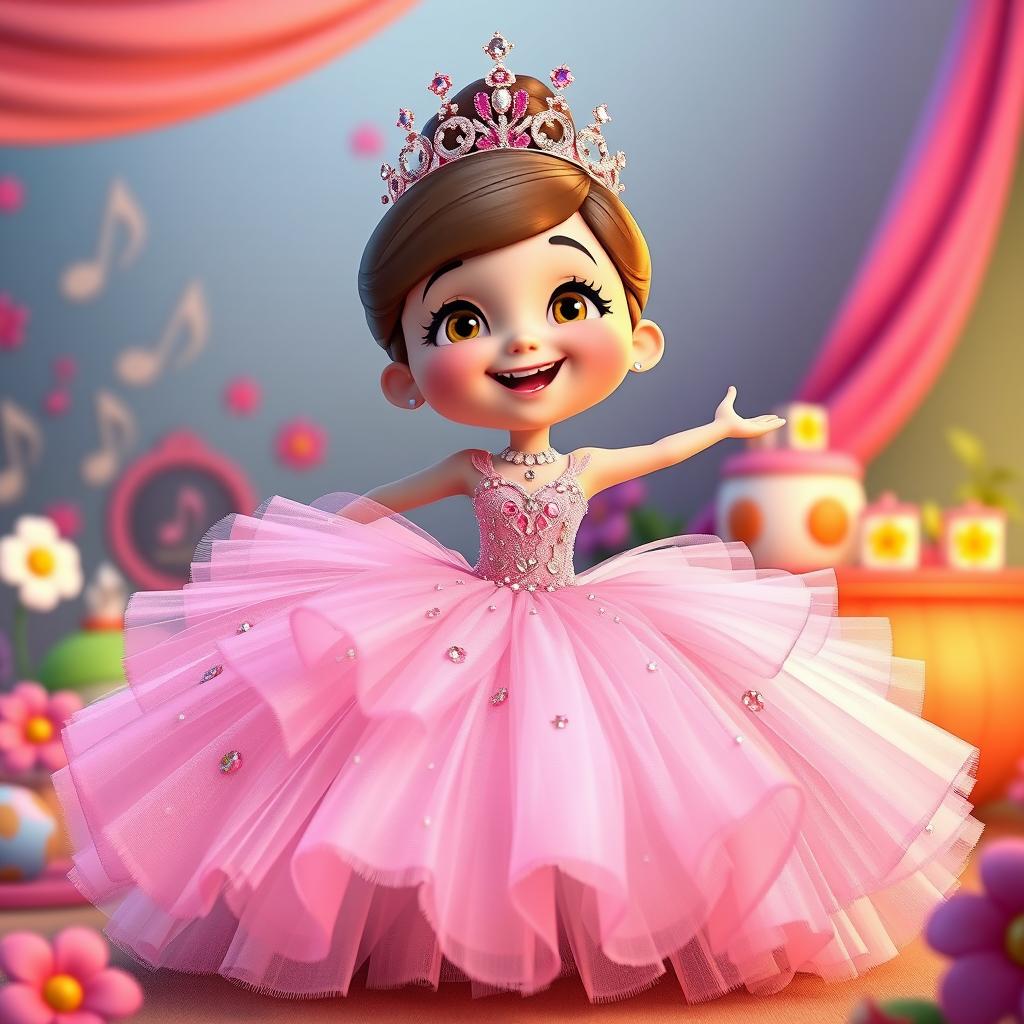 A charming animated scene featuring a character inspired by June from Little Einsteins