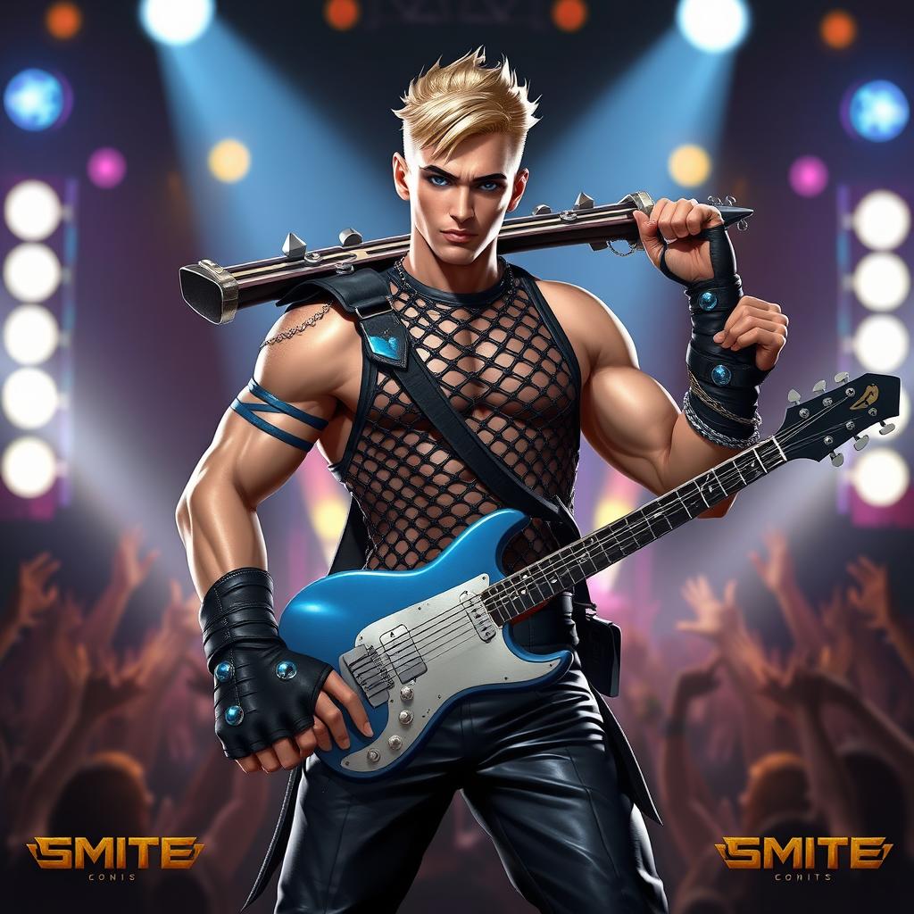 A rockstar-themed skin concept for Achilles from the game Smite, featuring a stylish and edgy look with short hair