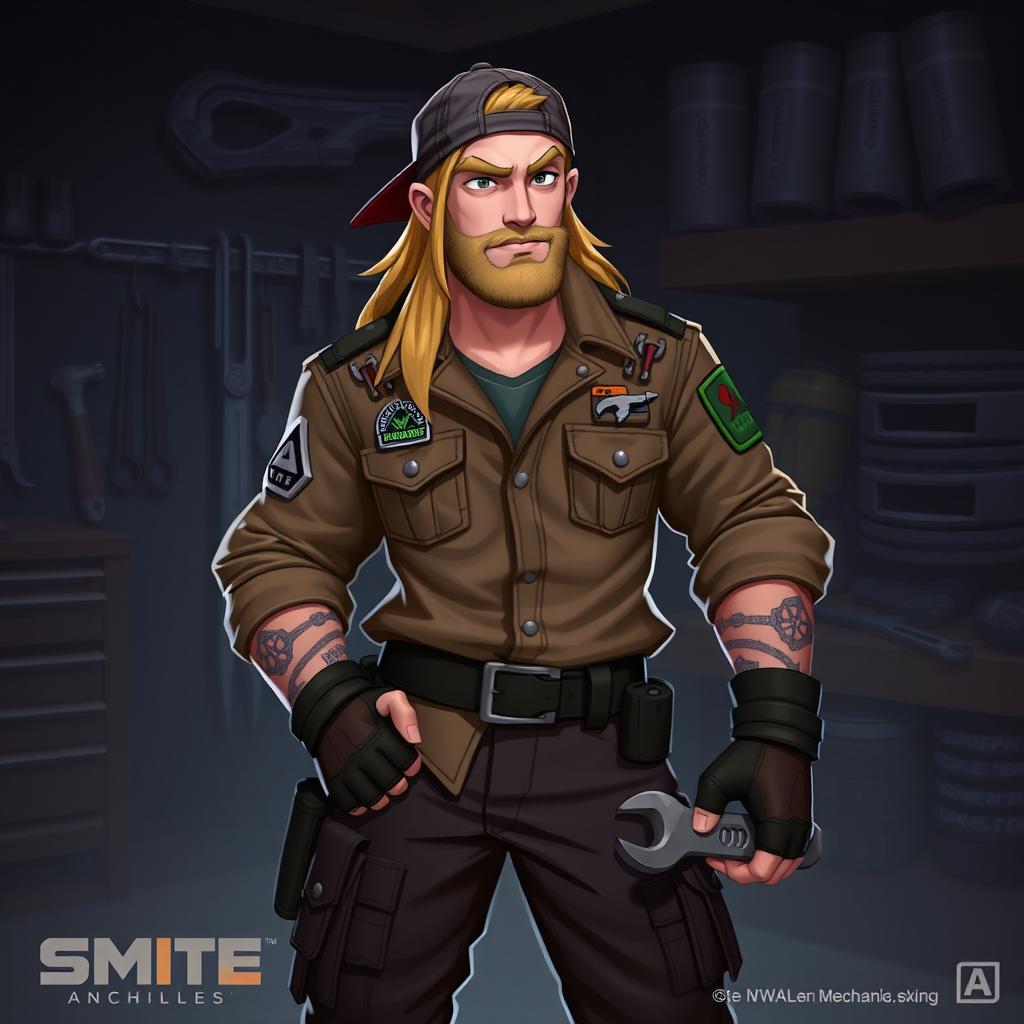 A skin concept art for Achilles from the game Smite, reimagined as a mechanic