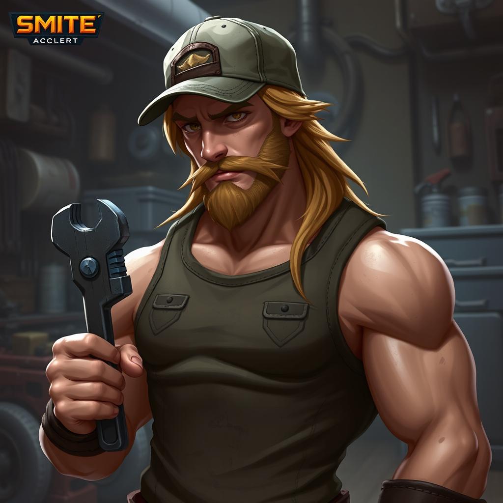 A skin concept art for Achilles from the game Smite, reimagined as a rugged mechanic