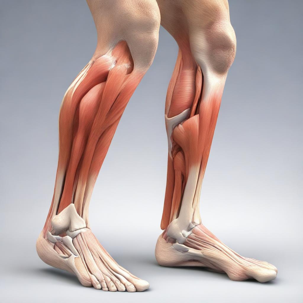 A detailed anatomical illustration highlighting the soleus muscle in the calf, showing a slouching posture that impacts this muscle and emphasizes the importance of proper body posture.