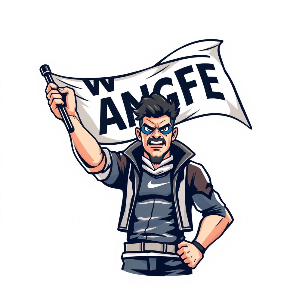 A logo design for 'WHITE ANGELS', featuring a passionate football ULTRA supporter holding a large flag