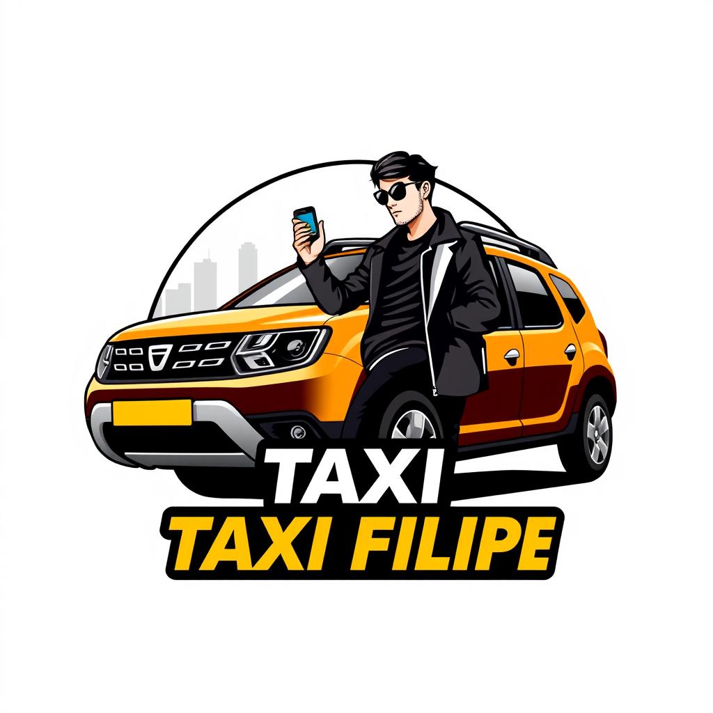 A logo design for 'TAXI FILIPE' featuring a Dacia Duster car prominently in the image
