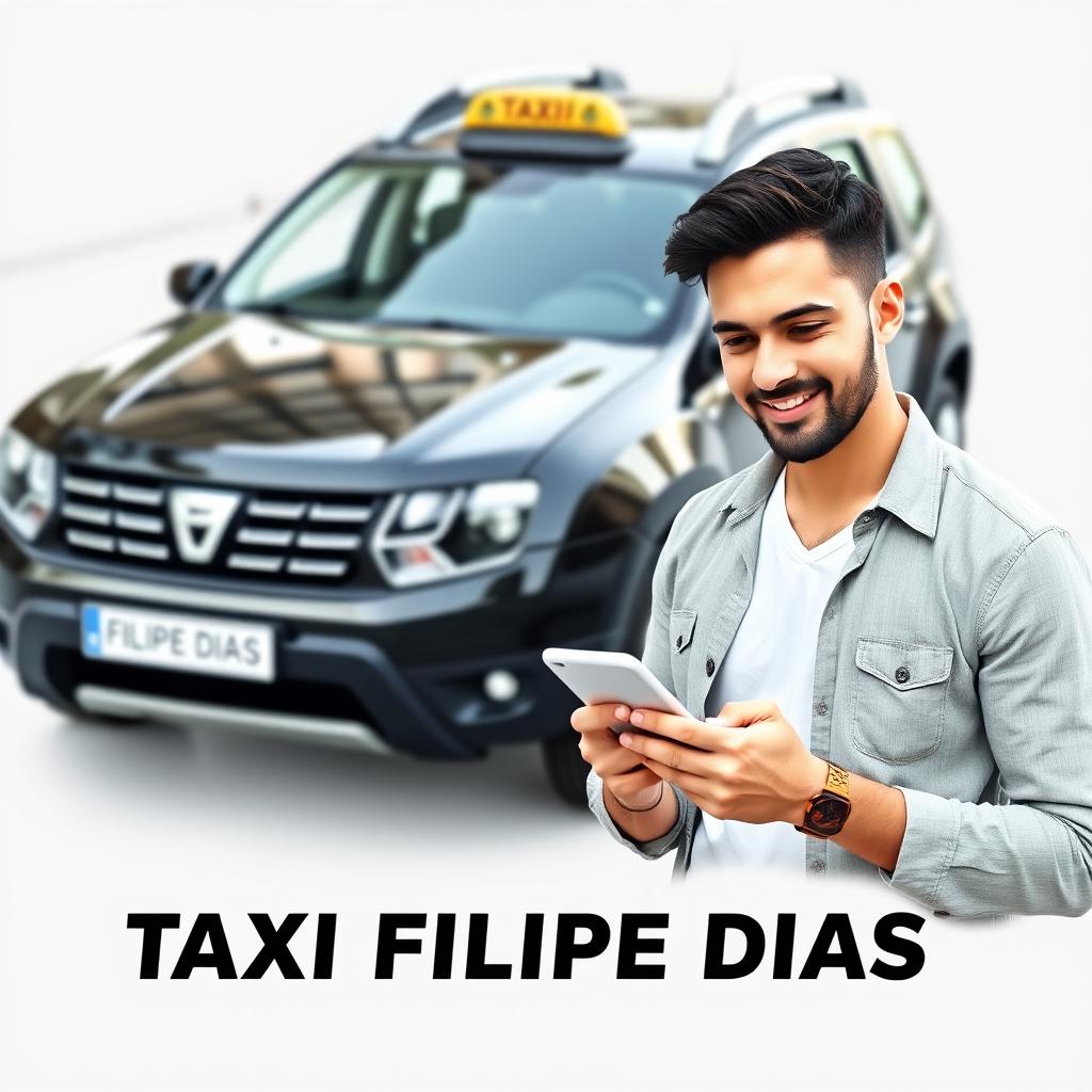 A logo for 'TAXI FILIPE DIAS' featuring a sleek black Dacia Duster in the background