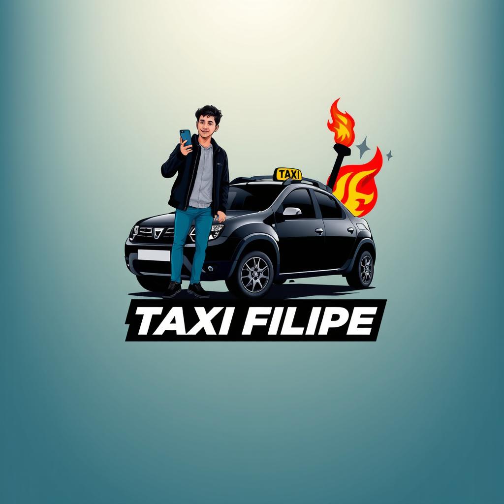 A logo design for 'TAXI FILIPE', featuring a black Dacia Duster car prominently in the center