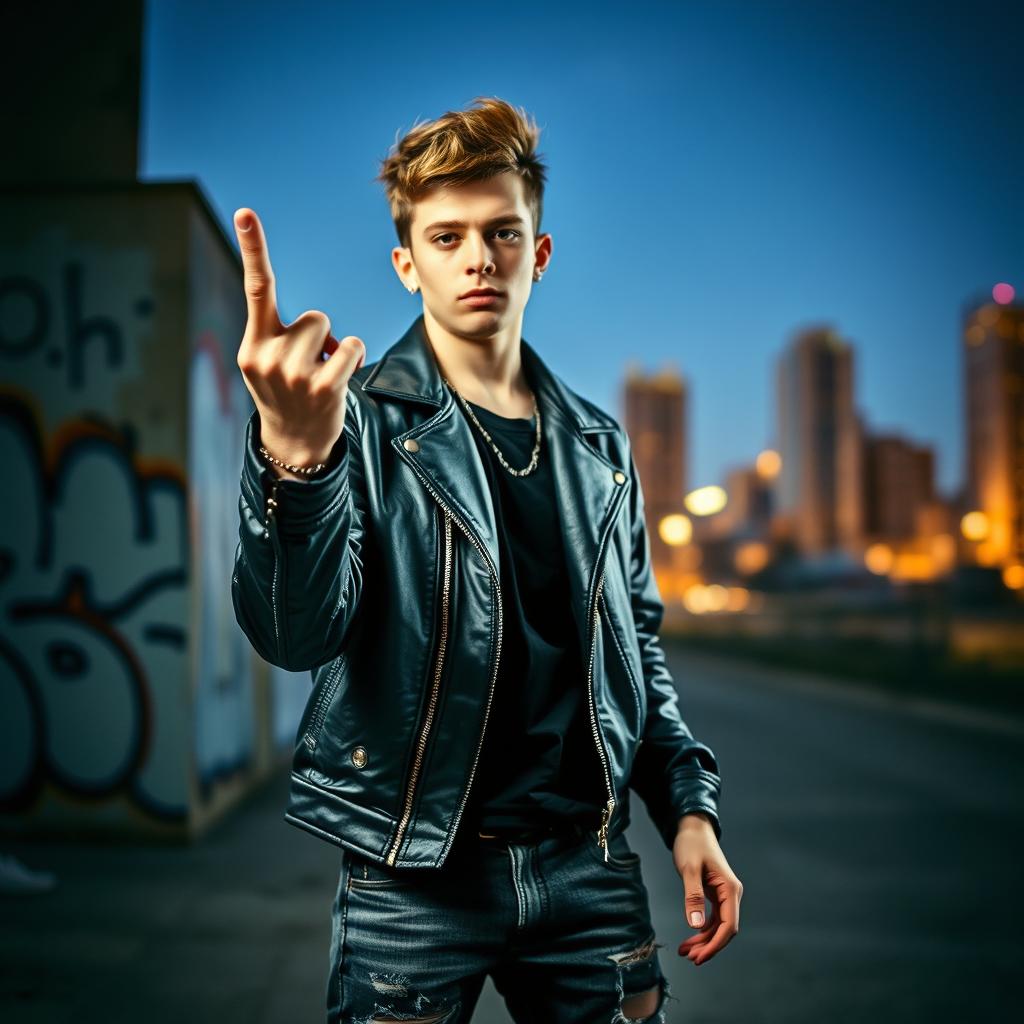 A bold and expressive image of a person raising their middle finger, showcasing a confident and rebellious attitude