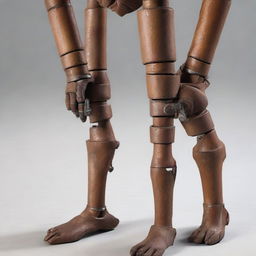 A representation of human joints transformed into rusty mechanical joints similar to those of the Tin Man from Wizard of Oz.