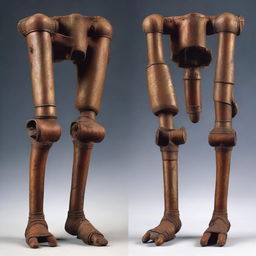 A representation of human joints transformed into rusty mechanical joints similar to those of the Tin Man from Wizard of Oz.