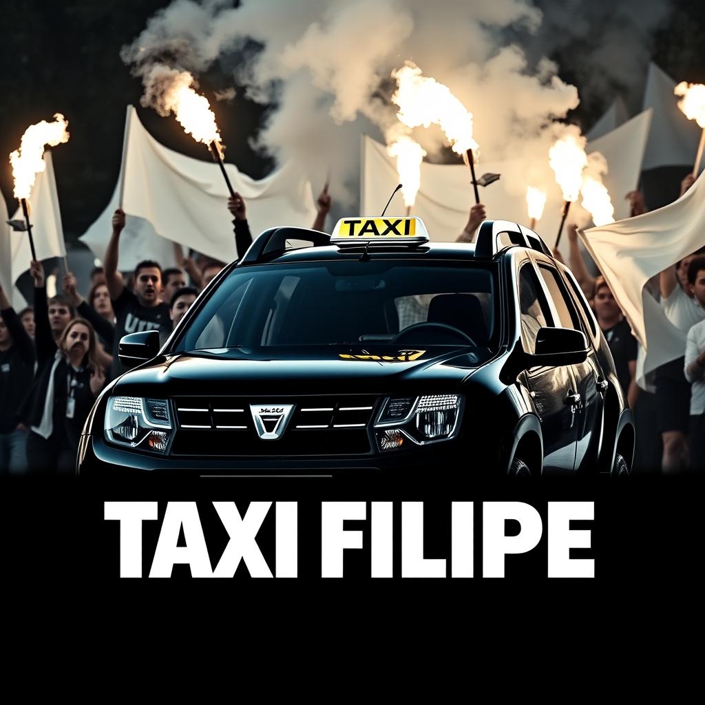 Logo for 'TAXI FILIPE' featuring a sleek black Dacia Duster in the foreground