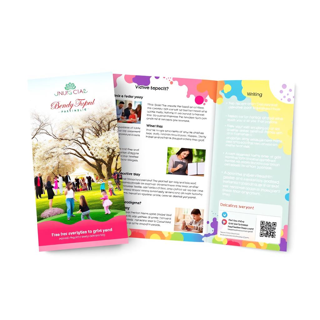 A beautifully designed pamphlet showcasing an event, featuring vibrant colors and eye-catching graphics