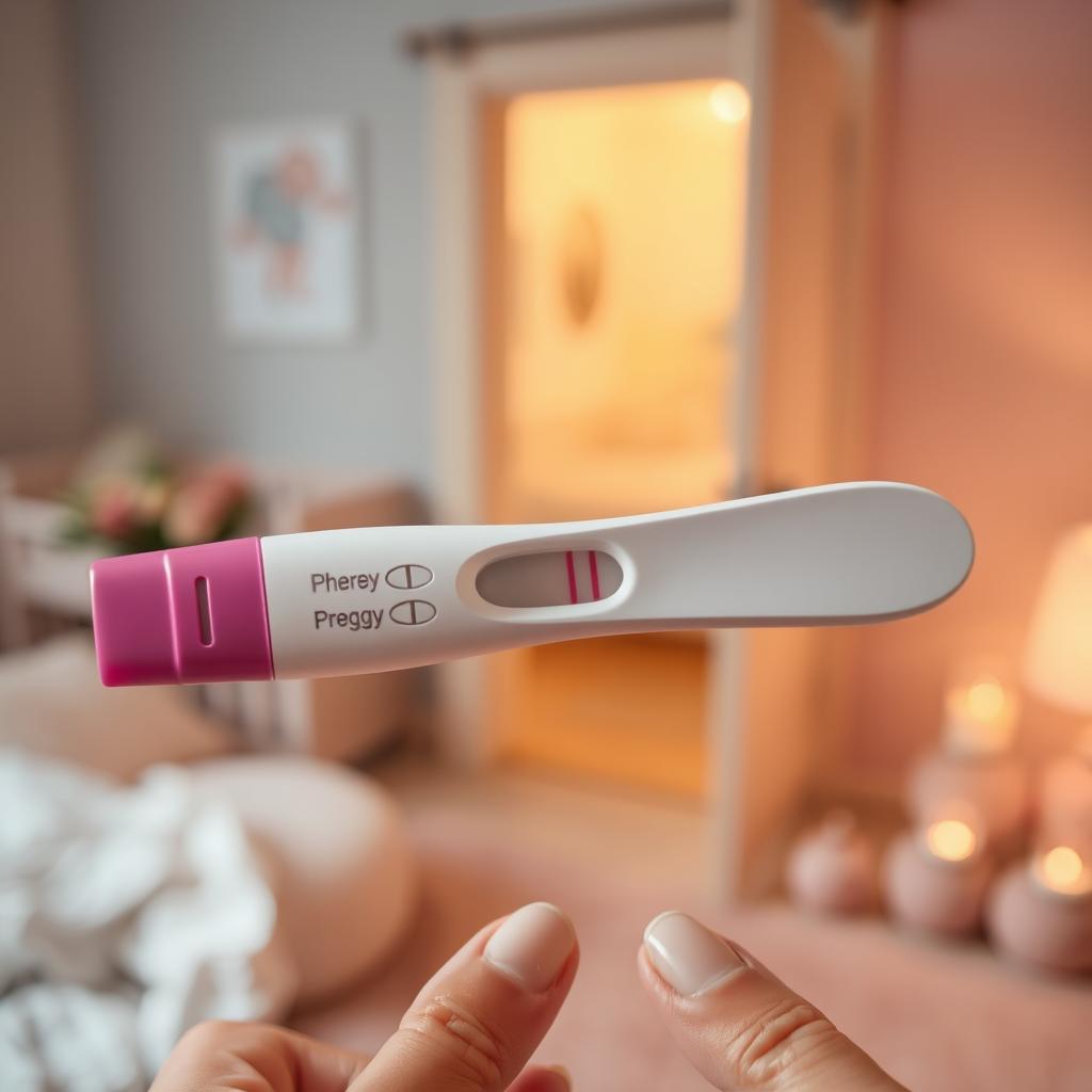 A close-up of a positive pregnancy test displaying two distinct pink lines