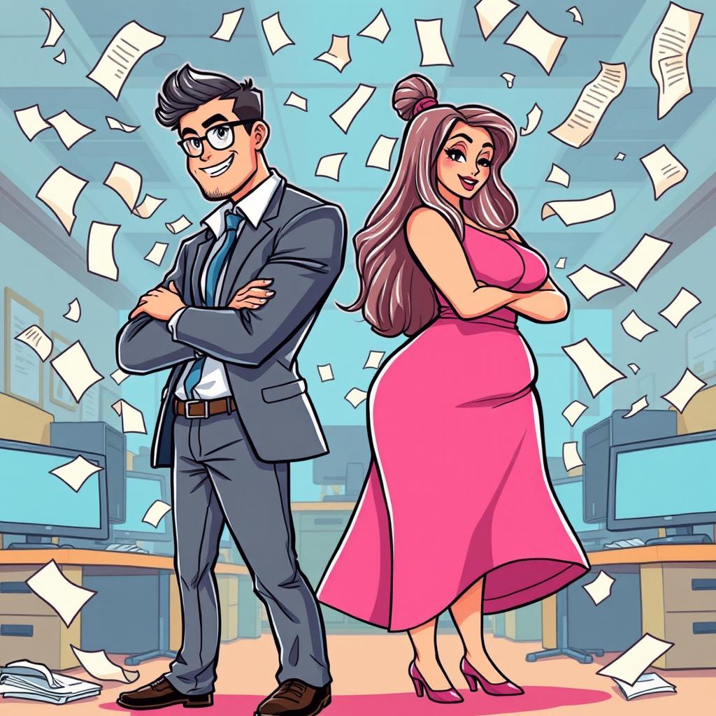 A vibrant cartoon-style illustration for an ebook cover featuring a handsome 30-year-old male CEO with a charming demeanor and stylish attire