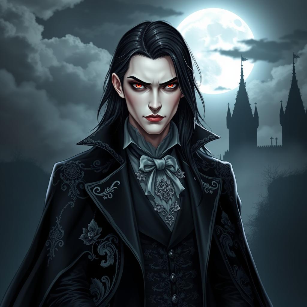 A captivating vampire character design for a gothic novel cover