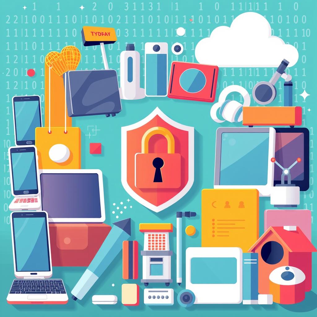 A vibrant collage of everyday digital tools such as a smartphone, laptop, tablet, and smart home devices, all arranged artistically